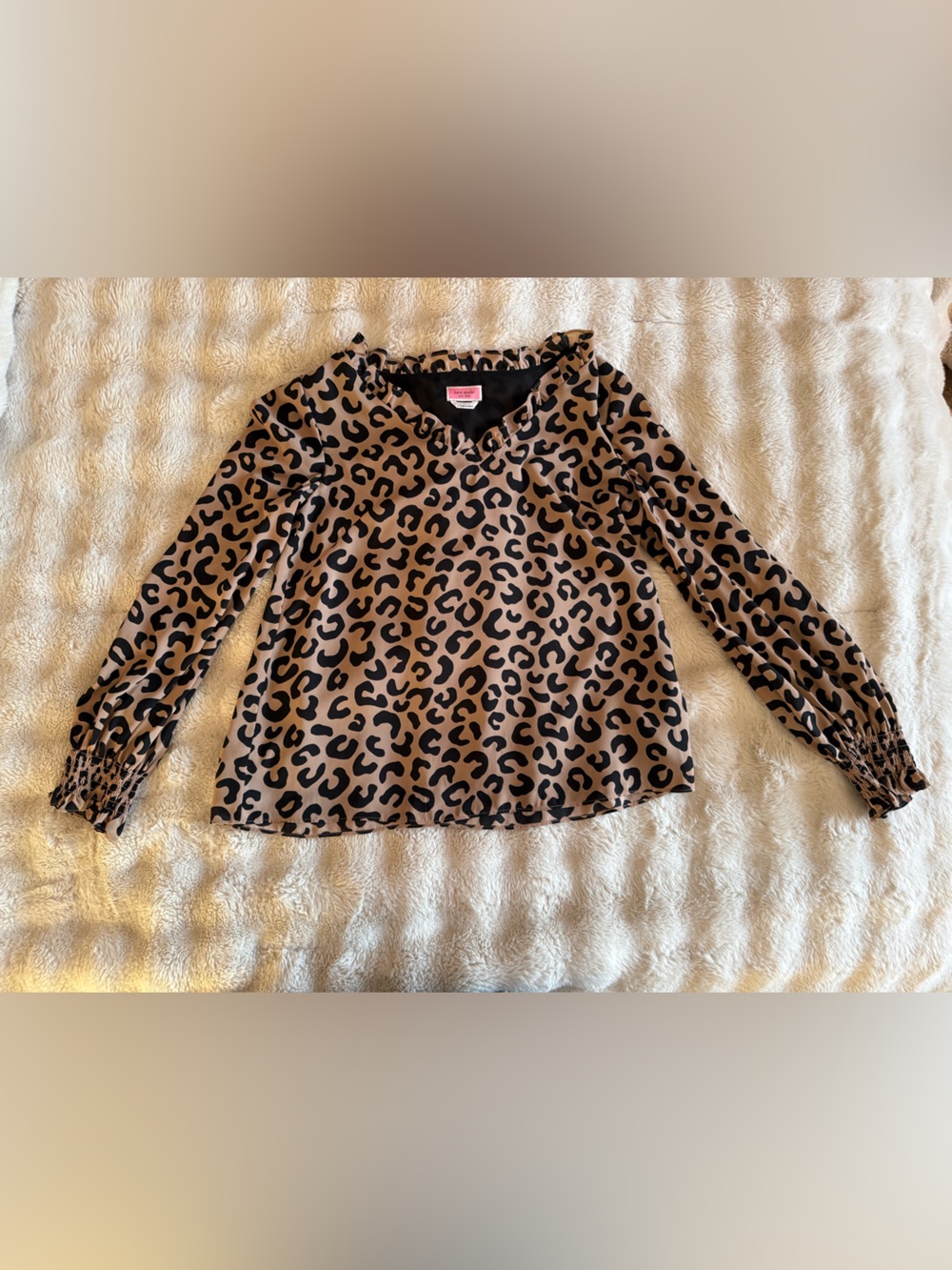Kate Spade Leopard Print Blouse in Black and Tan
